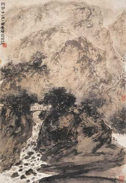 傅抱石 1956年作 溪山行旅 立轴